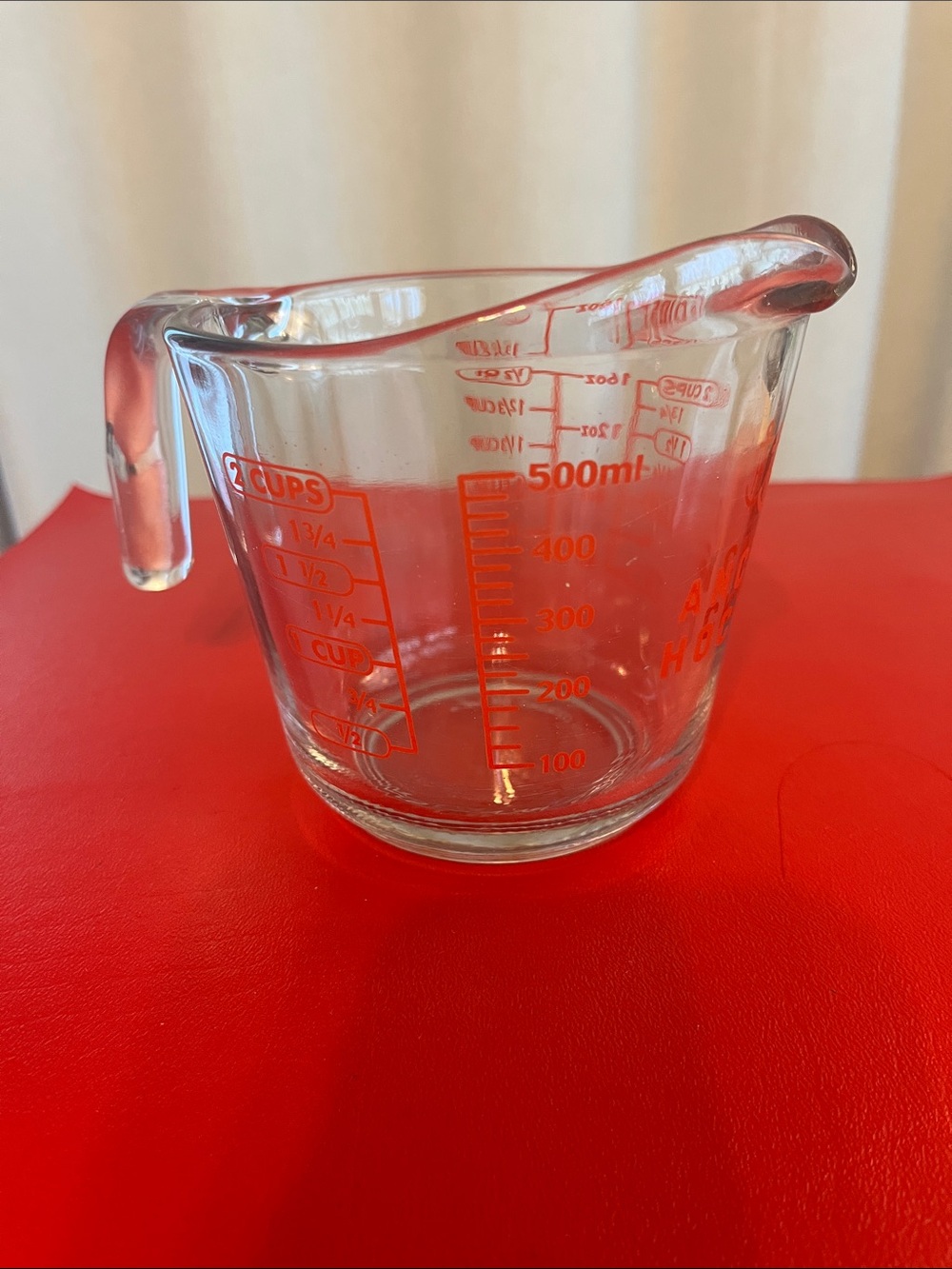 Vintage Anchor Hocking 2 Cup 16 500ml Glass Measuring Cup Red Lettering